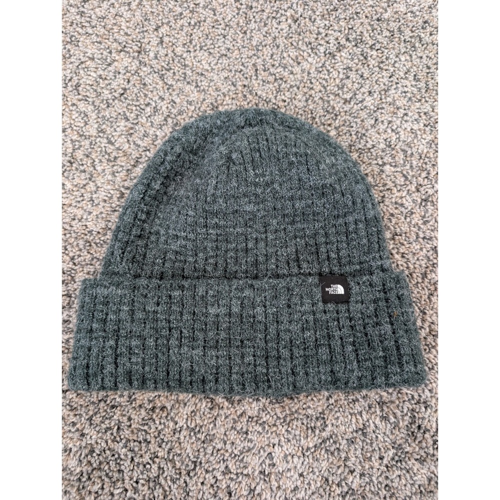 The North Face Chunky Ribbed Knit Beanie Hat Dark Green Grey Unisex One Size